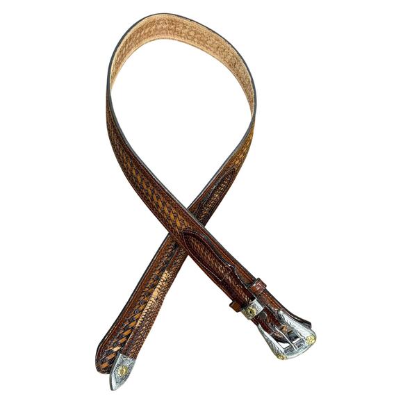 Wright Vintage Tooled Leather Gun Belt Size 36 Concealed Carry Brown Western - Picture 1 of 13